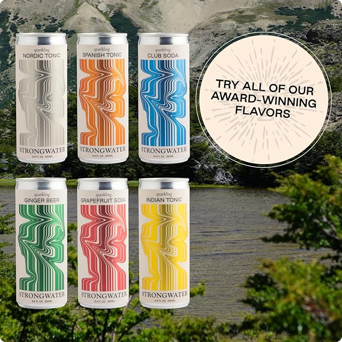 Strongwater Sparkling Nordic Tonic Water - 12 Pack Cans (8.4 Fl Oz Each) - Premium Mixer Made with Quinine Rocky Mountain Water &amp Botanicals - Real Cane Sugar No Artificial Flavors