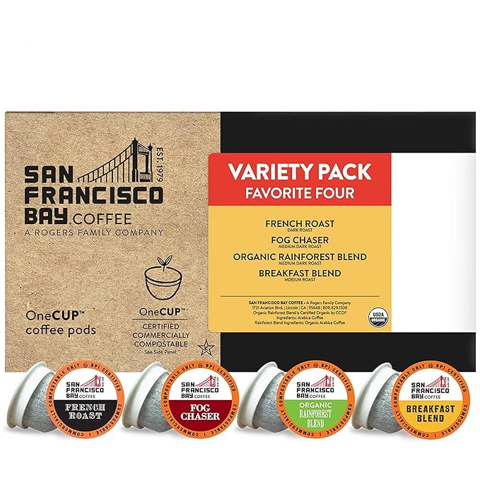 San Francisco Bay Compostable Coffee Pods - Original Variety Pack (120 Ct) K Cup Compatible including Keurig 2.0 French Breakfast Fog Organic Rainforest