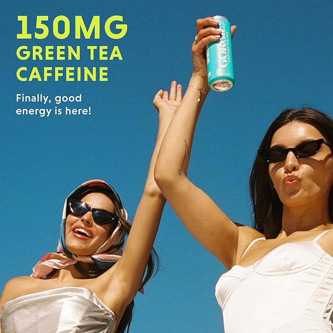 GORGIE Tropical Variety Sugar-Free Natural Energy Drink Sparkling Healthy Energy Drinks - Green Tea Biotin B Vitamins -150mg Caffeine Vegan &amp Low Calorie (Pack of 12)
