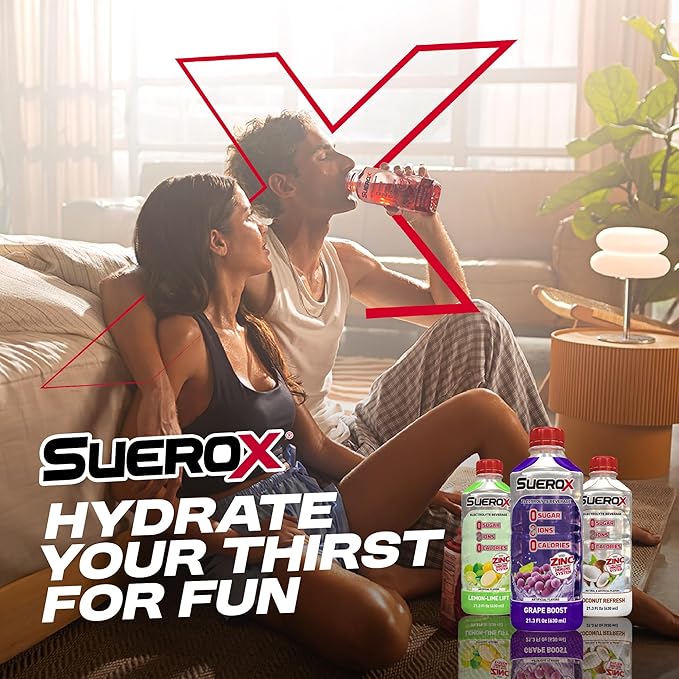SueroX Sugar-Free Sports Drink for Hydration and Recovery Electrolyte Hydration Drink with 8 Ions Zero Calorie Sports Drinks with Electrolytes Caribbean Pack 21.3 Fl Oz 12 Count
