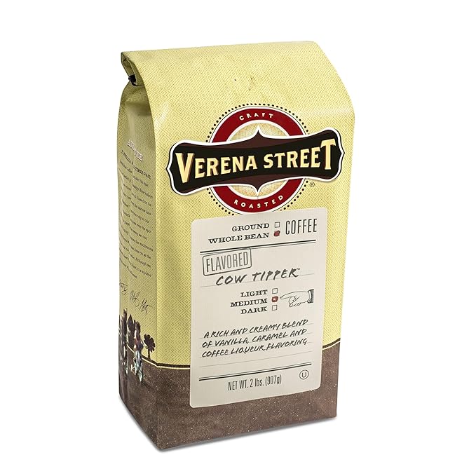 Verena Street 2 Pound Flavored Whole Bean Coffee Cow Tipper Medium Roast Rainforest Alliance Certified Arabica Coffee