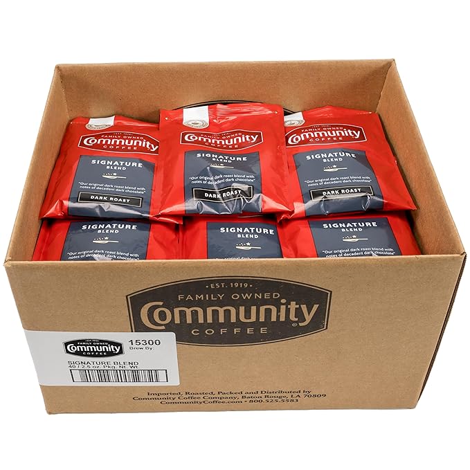 Community Coffee Signature Blend Dark Roast Pre-Measured Coffee Packs 2.5 Ounce Each (Box of 40)