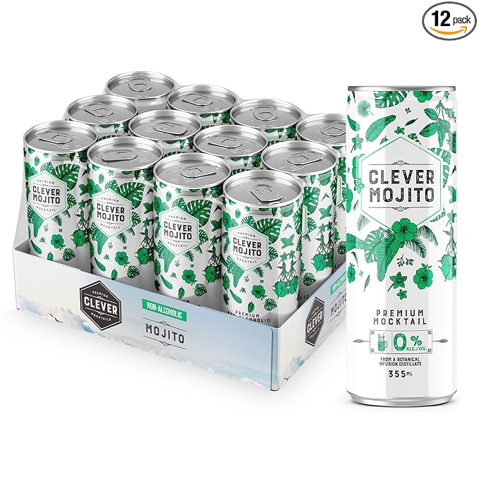 CLEVER - Mojito Nonalcoholic Mocktails for Any Occasion Sugar-Free Beverages with Botanical Extracts Low-Calorie Mocktails Non-alcoholic Drinks with 70 Calories Pack of 12 (12 oz Ea)