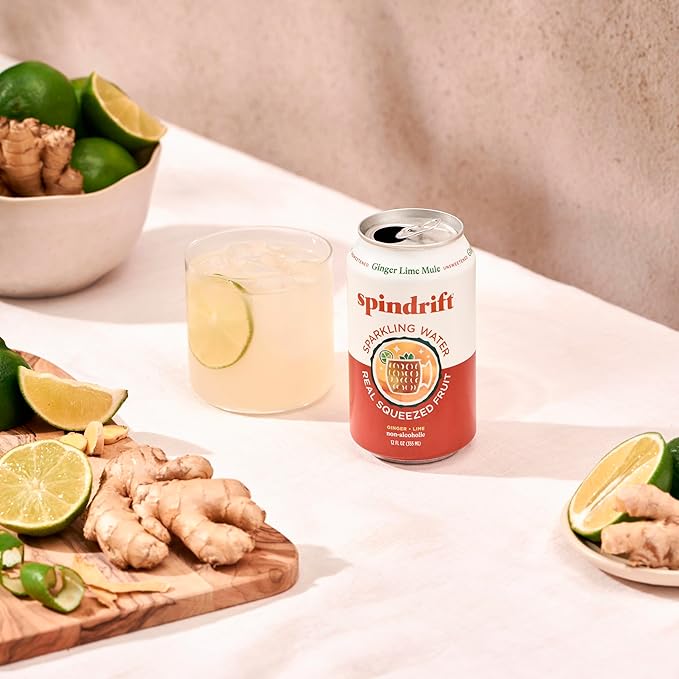 Spindrift Sparkling Water Ginger Lime Mule Flavored Made with Real Squeezed Fruit 12 Fl Oz Cans Pack of 24 (Only 11 Calories per Can)