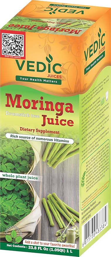 Vedic Moringa Juice Energy Plus - Multivitamin and Antioxidant Drink - Natural Leaf Plant Protein - 33.8oz Ideal for Daily Use