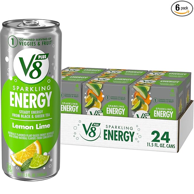 V8 +ENERGY Lemon Lime Energy Drink Made with Real Vegetable and Fruit Juices 11.5 FL OZ Can (6 Packs of 4)