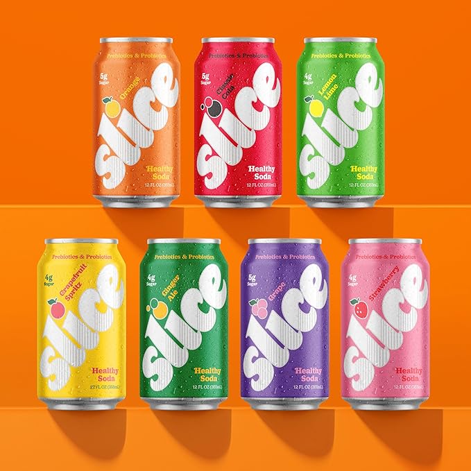 Slice Healthy Soda Ginger Ale Prebiotic &amp Probiotic Soda Pop 5g Fiber 35 calories 12 fl oz 12 Pack