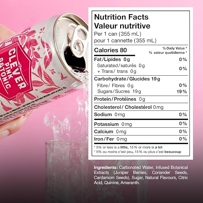 CLEVER - Pink G &amp Tonic Nonalcoholic Mocktails for Any Occasion Refreshing Beverages Inspired by Gin &amp Tonic Low-Calorie Mocktails Non-alcoholic Drinks with 80 Calories Pack of 12 (12 oz E