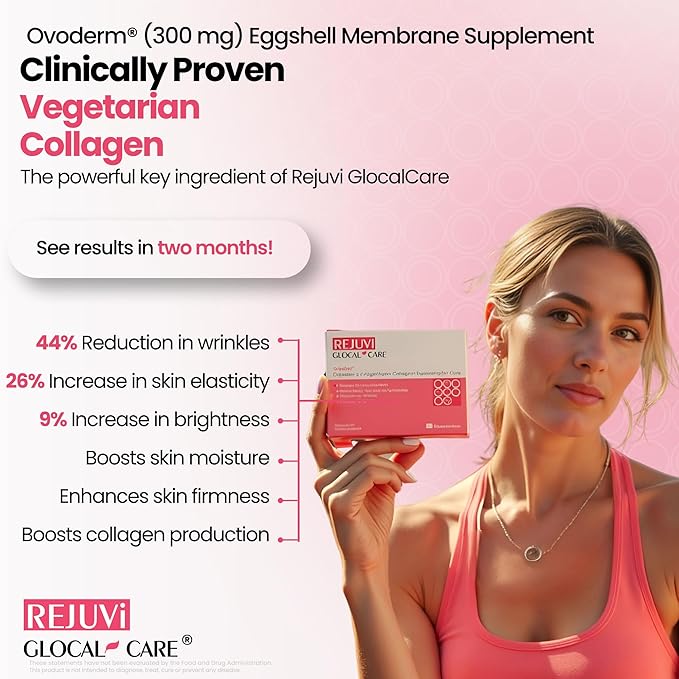 GlocalCare Rejuvi Collagen Booster – 300mg Ovoderm Vegetarian Collagen for Skin Elasticity Firmness &amp Joint Support – Biotin Grape Seed Extract CoQ10 (20 Capsules)
