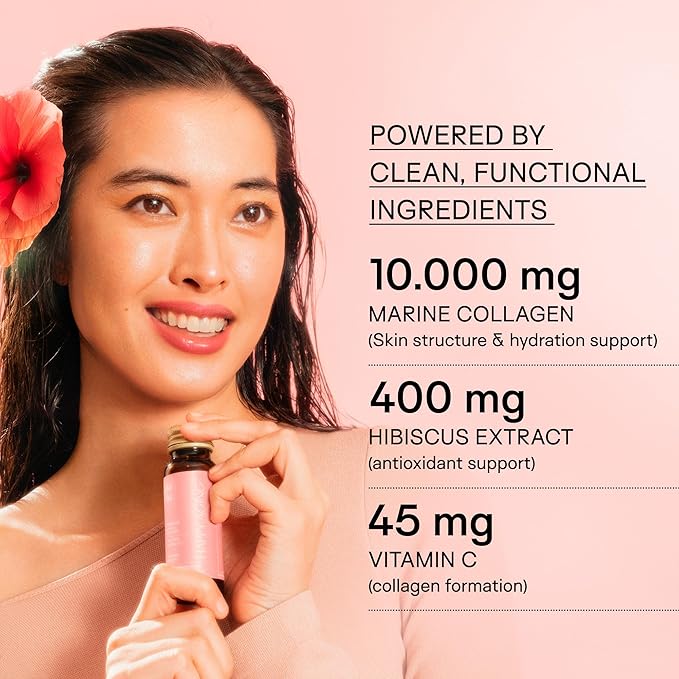 Happy Aging Marine Collagen Peptides Glow Shot 10000mg - Liquid Collagen for Women with Liposomal Delivery - Promotes Skin Hydration Elasticity &amp Radiance - Supports Hair &amp Nails 10 Shots