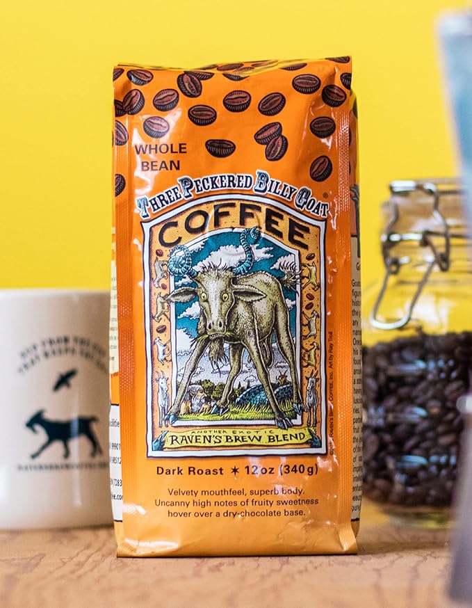 Raven's Brew Coffee High Caffeine Coffee Dark Roast Whole Bean – Three Peckered Billy Goat 2lb