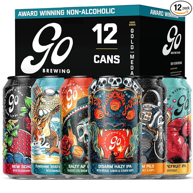 Go Brewing - 12 Mixed Pack - Non-Alcoholic Brew - Small Batch Brew - Classic Ingredients - Non Alcoholic Assorted Variety Pack - Low-Calorie NA Brew - Ideal for Any Occasion (12 oz 12 Pack)