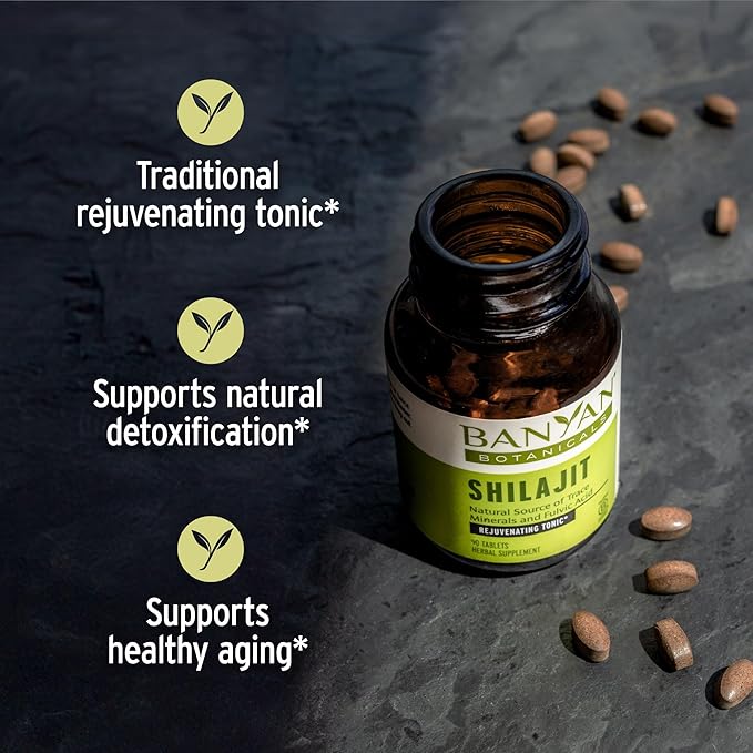 Banyan Botanicals Organic Shilajit – Pure Himalayan Mineral Pitch Supplement – Natural Source of Fulvic Acid &amp Trace Minerals for Energy Detox &amp Healthy Aging – 90 Tablets – Sustainably Sourc