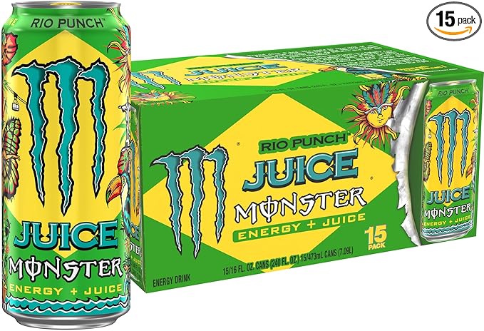 Monster Energy Juice Rio Punch Energy Drink 16 Ounce | Energy + Juice Pack of 15