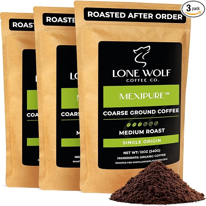 Mexipure - 3-Pack - Freshly Roasted After Your Order – Specialty Grade Organic Single Origin Medium to Dark Roast Coarse Ground Coffee No Bitterness Ethically Sourced – Pack of 3 (12 Ounces Each)