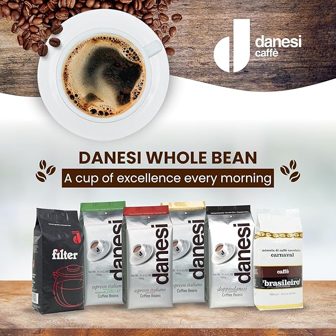 Danesi Caffe Italian Whole Coffee Beans - Espresso Coffee Beans and Medium Roast Whole Bean - Perfect for Espresso Machines French Press and Home Brewing - Decaf (2.2 lb)