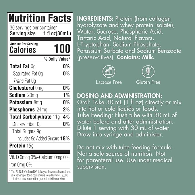 Liquid Collagen peptides Type I III 15 Grams Protein per oz. | Plus Neutral Bottles 4 Pack Medtrition|