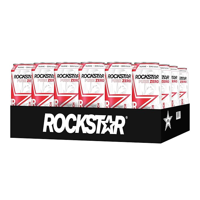 Rockstar Pure Zero Energy Drink 0 sugar 0 calories with Caffeine and Taurine 16oz (Packaging May Vary) Punched 384 Fl Oz (Pack of 24)