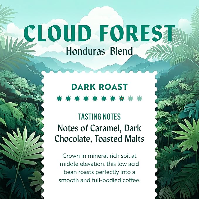 Clean Coffee Co. - Low Acid Dark Roast Tested for Molds and Toxins Honduras Blend Notes of Caramel Dark Chocolate and Toasted Malts (Whole Bean 12 oz Bag)