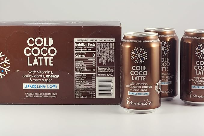 KauffmanTreats Frannie Sparkling Beverage- Zero Calories &amp Sugar Aspertame Free: 8-Ct 12 Oz. Cans (Cold Coco Latte)