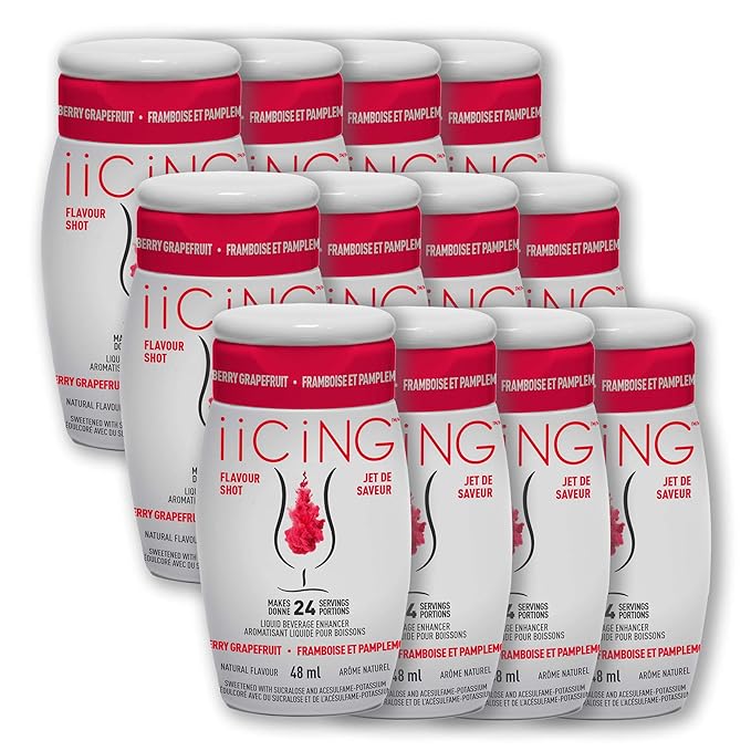 iiCiNG Flavour Shot – Raspberry Grapefruit - All Natural flavours | Zero Calories | 1 bottle | 48ml | 24 servings | You’re in control of your own flavour | All you need to do is squirt | 12 Pack