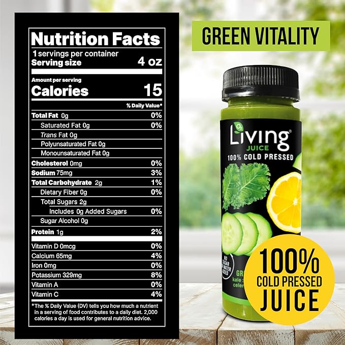 O2 Living Juice Cold Pressed Drink - Green Vitality Organic Juice Pack - No Added Sugars or Water Naturally Sweetened from Fruits Packed with Nutrients &amp Vitamins - Non-GMO - 4 fl oz - 8 Pack