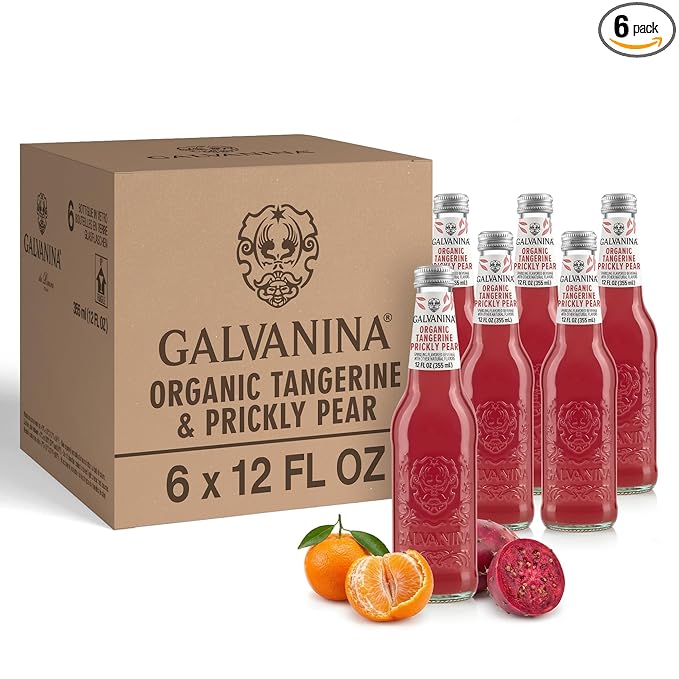 Galvanina Tangerine &amp Prickly Pear – Premium Organic Italian Sparkling Soda 12 fl oz (6 Glass Bottles) | Vibrant Tangerine with Subtle Cactus Sweetness Crafted for Cocktails &amp Refreshing Mom