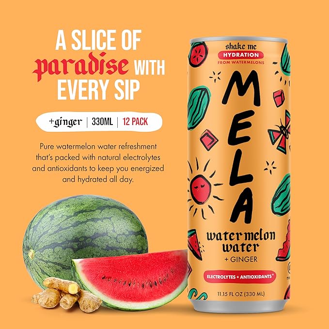Mela Watermelon Water - Watermelon Juice 100 Percent Natural Fruit Juice with Vitamin C Electrolytes Antioxidants - Coconut Water Alternative Gluten-Free (Ginger 11.15 fl oz 12-pack)