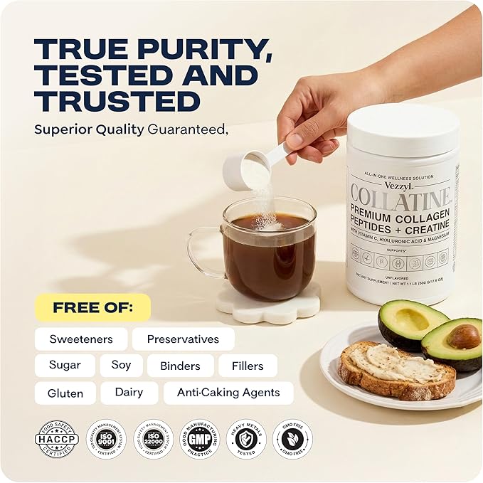 Collatine - Premium Collagen Peptides + Creatine with Vitamin C Hyaluronic Acid and Magnesium for Skin Hair Nails Bone &amp Joint Muscle Immune and Cognitive Aid (.55 LB (250 G/8.8 OZ)