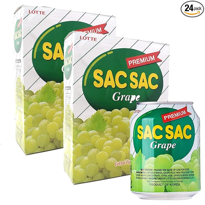 Korean Best Variety Energy Drink Box Deal - SACSAC RICE PUNCH PEAR JUICE - (SACSAC GRAPE 24 CANS)