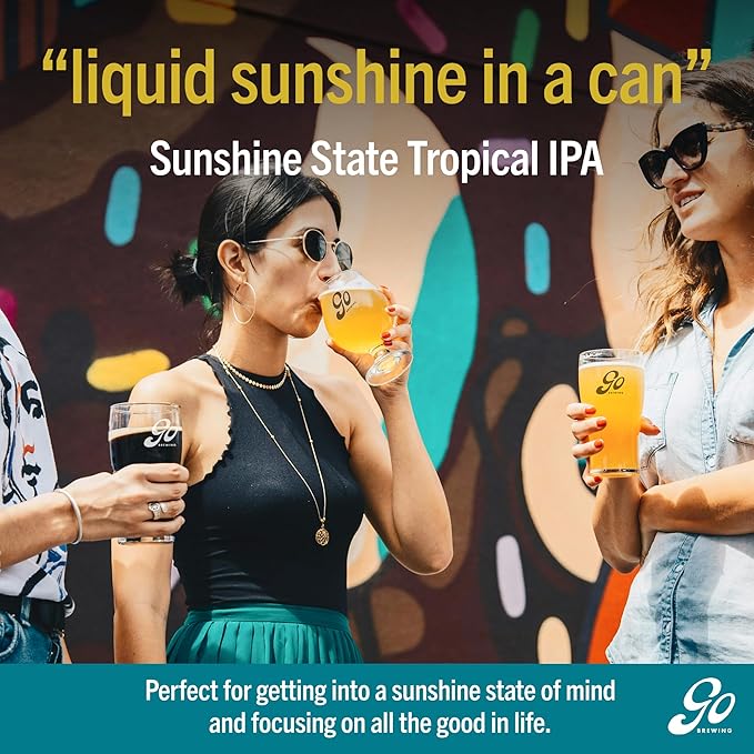 Go Brewing - Sunshine State Tropical IPA - Non-Alcoholic Craft Beer - Small Batch Low-Calorie Brew - Mango and Peach Flavor Profile - Bold and Smooth Finish - Ideal for Any Occasion (12 Oz 12 Cans)