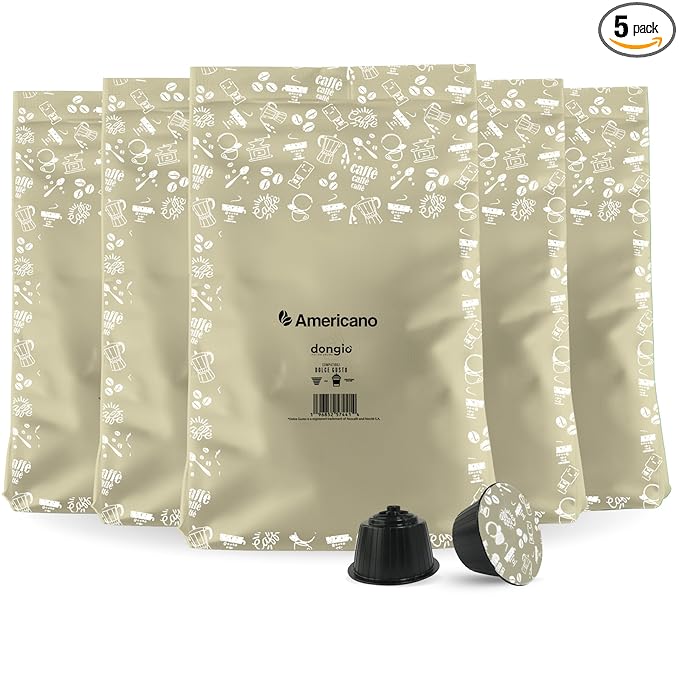 Dongiò Caffè Americano Capsules Compatible with Nescafe Dolce Gusto system 100 Count of Single-Serve Coffee pods (5 Boxes of 20 capsules each) Med-Light Roast | Intensity 6/10