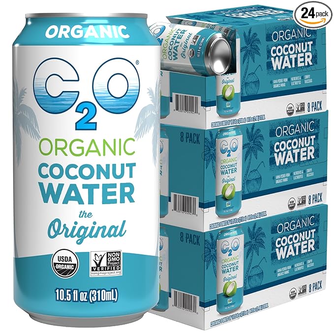 C2O - Organic Coconut Water The Original Flavor (24 Pack 3 Fridge Pack Boxes) - Fresh Coconut Water Non GMO Canned Water - Natural Hydration Essential Electrolytes Potassium - 24 Cans 10.5 FL OZ