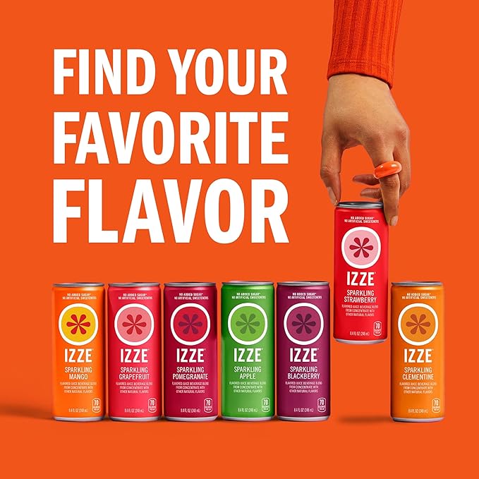 IZZE Sparkling Water Juice Beverage Blend Mango No Sugar Added 8.4 FL OZ 24 Cans