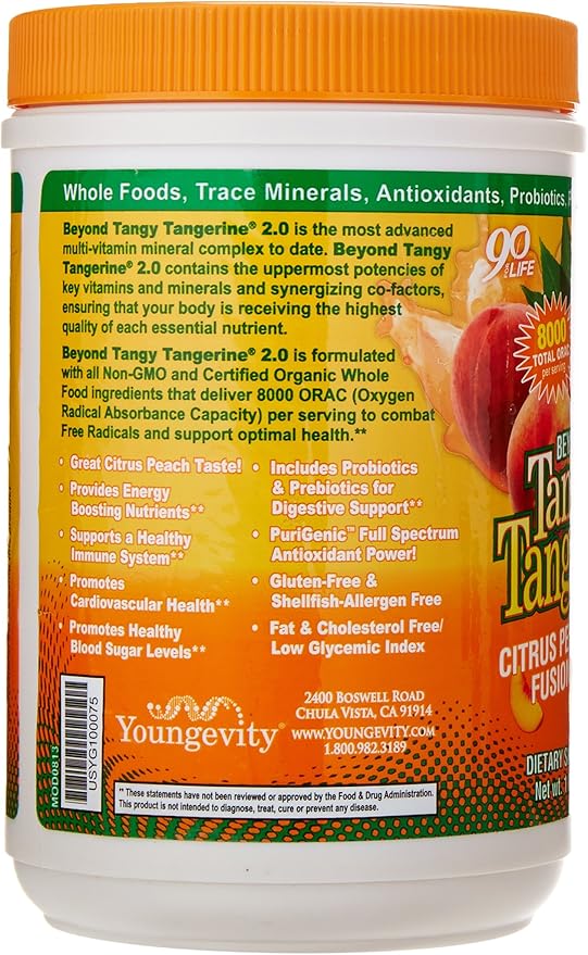 Youngevity Beyond Tangy Tangerine 2.0 Citrus Peach Fusion Multi-Vitamin &amp Mineral Complex - Made with Natural &amp Whole Foods | 8000 ORAC (3 Canisters)