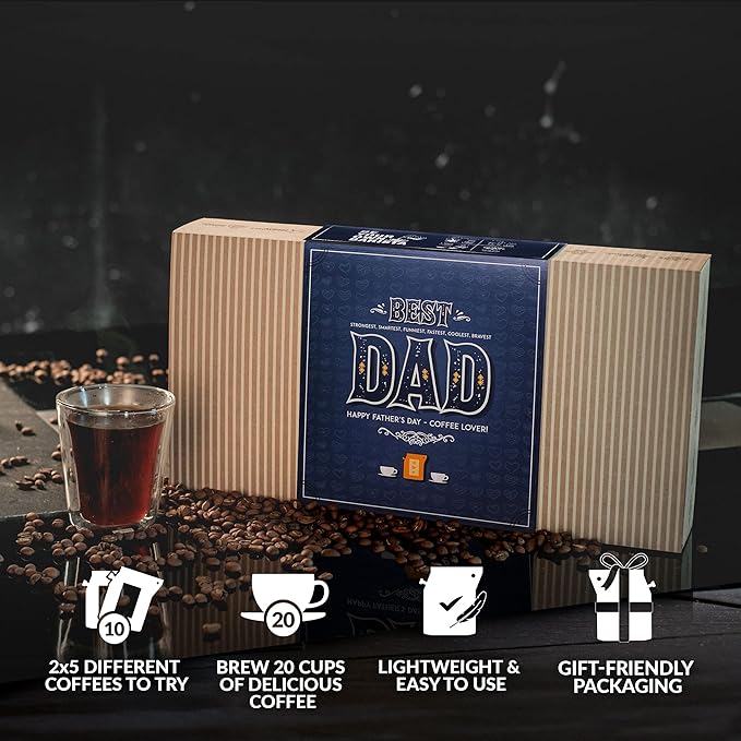 Father's Day Gift Box for Coffee Lovers - 10 of The World's Finest Single Estate Specialty &amp Organic Coffees | Brew &amp Enjoy Anytime Anywhere | Hamper Style Letterbox Gift Idea for Dad &amp H