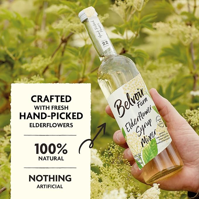BELVOIR FRUIT FARMS Elderflower Syrup Mixer | Hand-Picked Flowers | Makes Up To 22 Glasses | Traditional Family Recipe | 500ml (16.9 fl oz) each [Pack of 2]