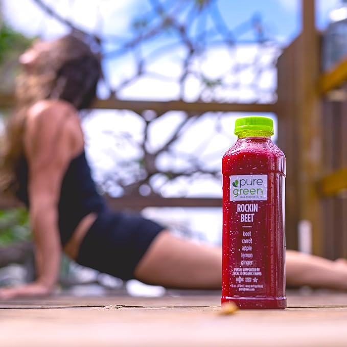 Pure Green Cold Pressed Juice - Rockin Beet - Fresh Functional Blend with Beet Carrot Apple Lemon Ginger - Natural Gluten Free Non-GMO No Artificial Colors or Flavors - Made from Real Fruits &a