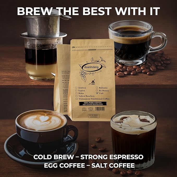 doanhdang - 17.6 Oz Premium Culi Ground Bean Coffee 100% Culi Peaberry Medium Roast Rich Flavor for Espresso Shot and Brew Origin from Vietnam Ground Med Roast Beans