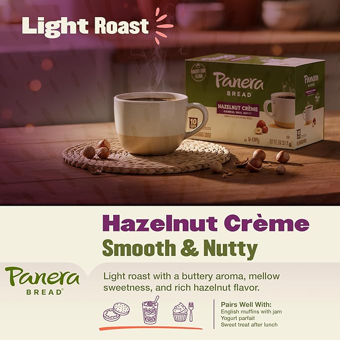 Panera Bread Hazelnut Crème Light Roast Coffee - Cafe-Quality Cup Pods Smooth Buttery Flavor 100% Arabica No Artificial Ingredients 96 Single Serve Pods (4 Packs of 24)