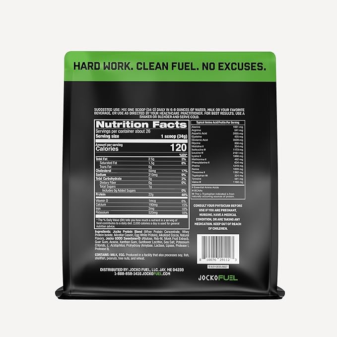 Jocko Fuel Whey Protein Powder Mint Chocolate 22g Protein Digestive Enzymes + Probiotic Blend No Sugar Added with Essential Amino Acids + Electrolyte Minerals 26 Servings