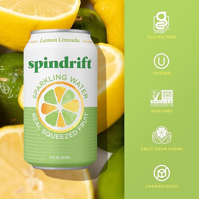 Spindrift Lemon Limeade Can 12 Ounce (Pack of 24)