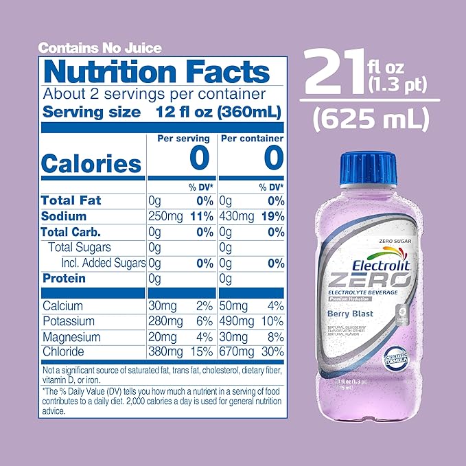 Electrolit Zero Electrolyte Beverage Berry Blast 21 Fl Oz bottle (Pack of 12)
