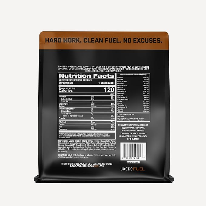 Jocko Fuel Whey Protein Powder Chocolate Milkshake 22g Protein Digestive Enzymes + Probiotic Blend No Sugar Added with Essential Amino Acids + Electrolyte Minerals 26 Servings