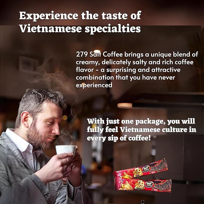 Vietnamese Salt Coffee 279 Strong Aroma – 3 in 1 Instant Coffee with Cream &amp Salt | 45 Sticks 720g (25.4 oz) | Authentic Vietnamese Instant Coffee Packets for Hot &amp Iced Drinks