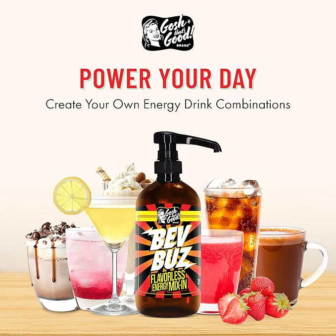 BEV BUZ™ Energy Drink Mix-In – Flavorless Liquid Caffeine Additive for Coffee Tea Smoothies Sodas Juices | Fast-Acting Energy Boost | Mixes Into Any Drink | Barista &amp Café Favorite | 64 Servin