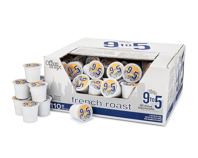Office Snax 9 To 5 Coffee French Roast 100% Arabica Coffee PODs Case of 110 No Artificial Flavors Colors or Preservatives Keurig K-Cup Compatible Flavorful Aromatic &amp Smooth