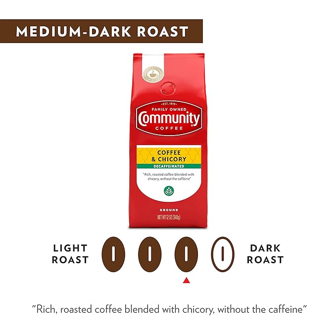 Community Coffee Coffee and Chicory Decaf 36 Ounces Medium Dark Roast Ground Coffee 12 Ounce Bag (Pack of 3)