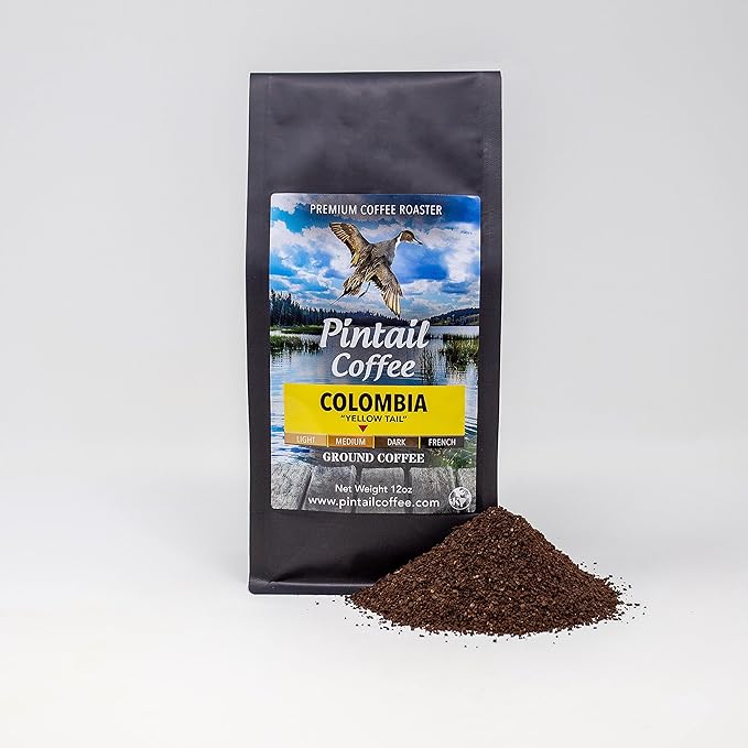 Pintail Coffee - Yellow Tail Medium Roast 100% Colombian Ground Coffee 12 oz. Bag Rich Blend of Colombia Crisp Flavors of Caramel