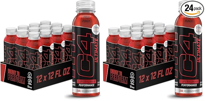 C4 Ultimate Non-Carbonated Zero Sugar Energy Drink Pre Workout Drink + Beta Alanine 12 Fl Oz (Pack of 24)